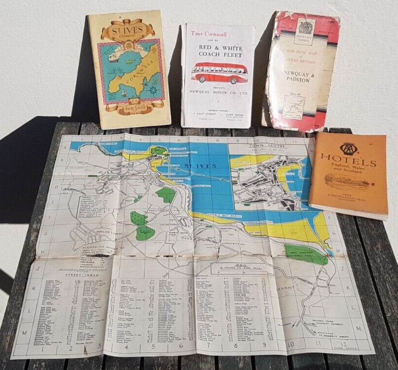 Newquay Padstow OS Linen Map St Ives Cornwall Town Guide Coach Guide AA hotels