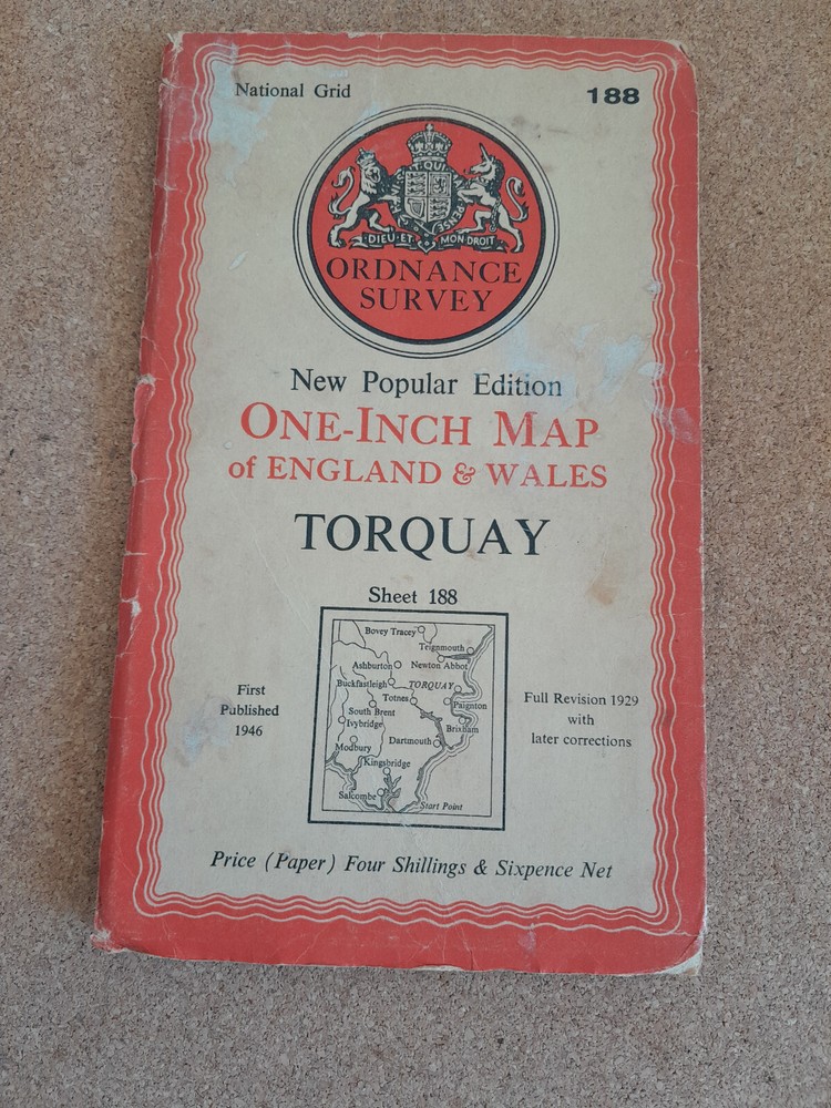 O S NEW POPULAR EDITION ONE-INCH SHEET 188 cir1946 TORQUAY