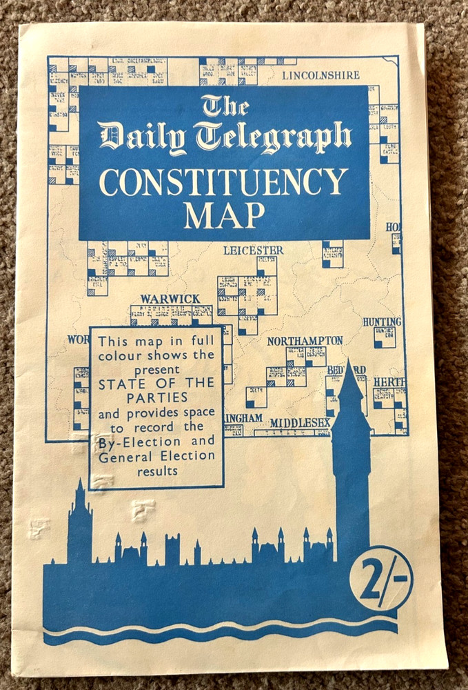 RARE The Daily Telegraph CONSTITUENCY MAP 1959 United Kingdom England Wales Scot