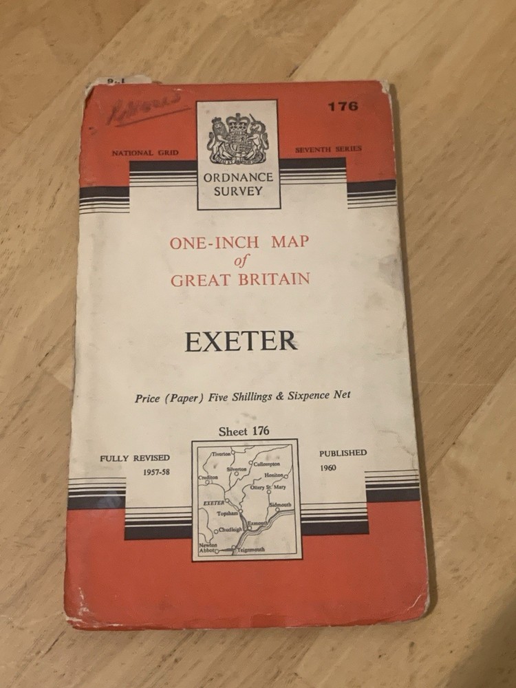 Ordnance Survey One Inch Map Sheet 176 Exeter 1960 Seventh Series OS Devon