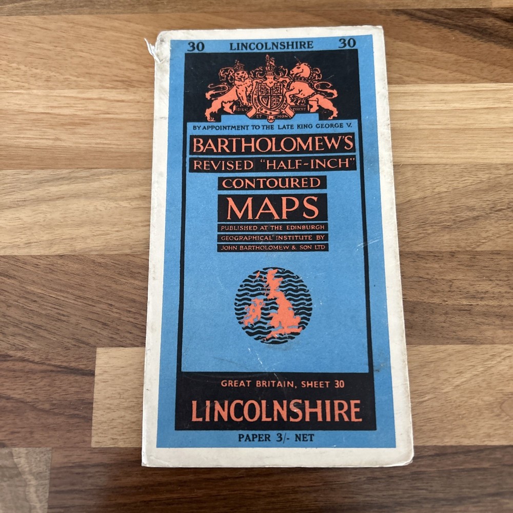 LINCOLNSHIRE Bartholomew Revised Contoured Half Inch Map sheet 30 Paper 1955