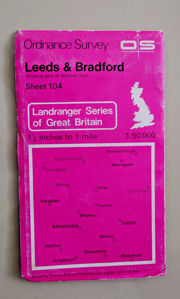 Leeds & Bradford Ordnance Survey Landranger Map 1:50000 Sheet 104 1979