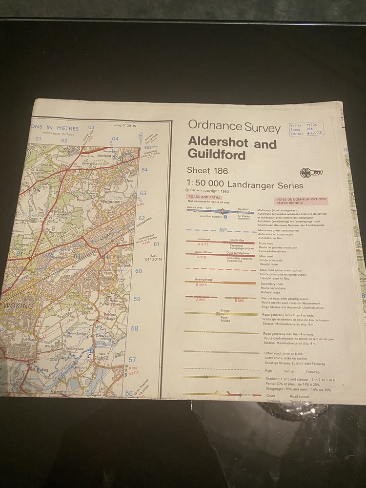 Aldershot and Guildford sheet 186 OS Map Free Postage