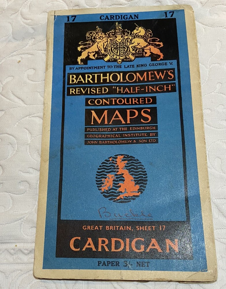 Cardigan Vintage Revised Half Inch Paper Bartholomews map No 17