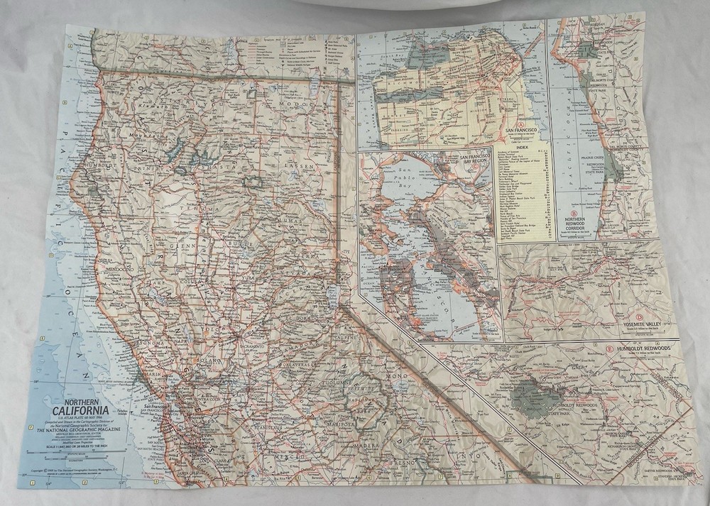Vintage National Geographic Map Northern California May 1966
