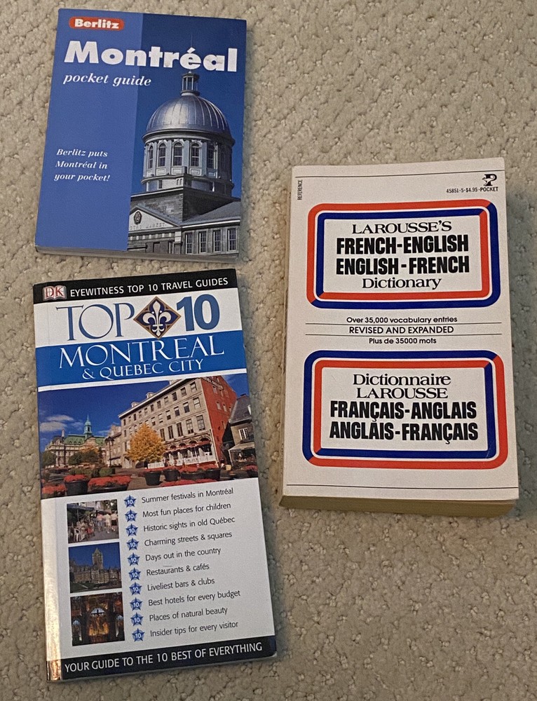 Lot of 3 Montreal Berlitz Pocket Guide DK Top 10 Mon Quebec City Dictionary