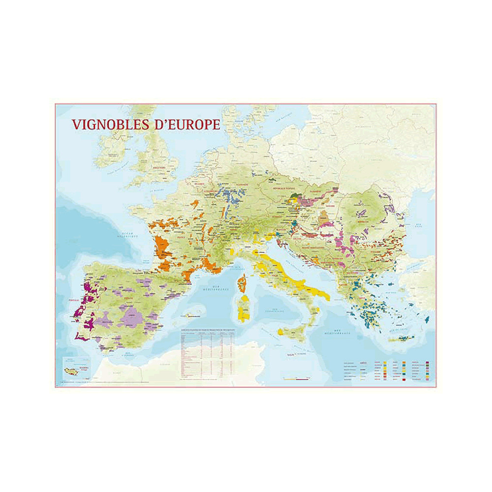 Vineyards of Europe wall / poster map wine regions