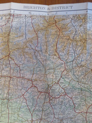 1922 Ordnance Survey Tourist cloth Map Brighton South Downs 1 in per mile