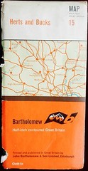 BARTHOLOMEW’s 1966 No 15 HALF-INCH CONTOURED COLOURED CLOTH MAP HERTS & BUCKS 5s
