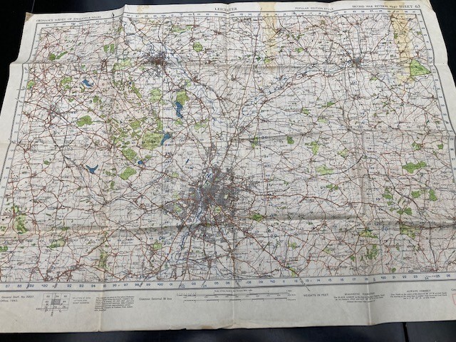 1942 War Office Publication Of Ordnance Survey Map Sheet 63 Of Leicester