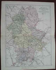 Antique colour county map Stafford late Victorian George Philip – Railways