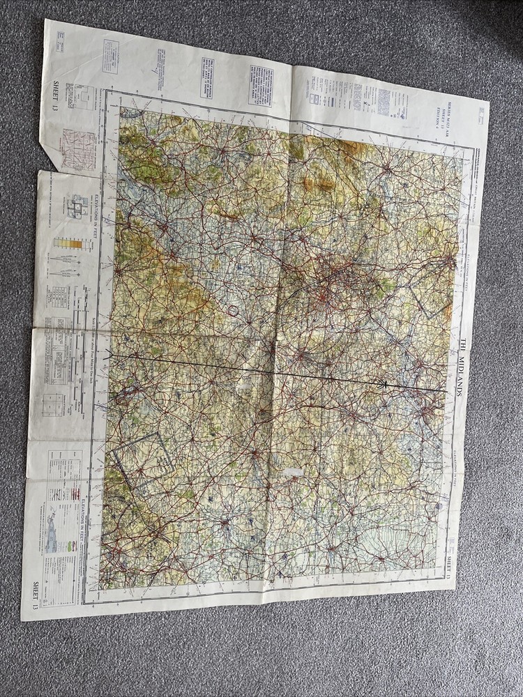 OS quarter inch map sheet 13 The Midlands 1968