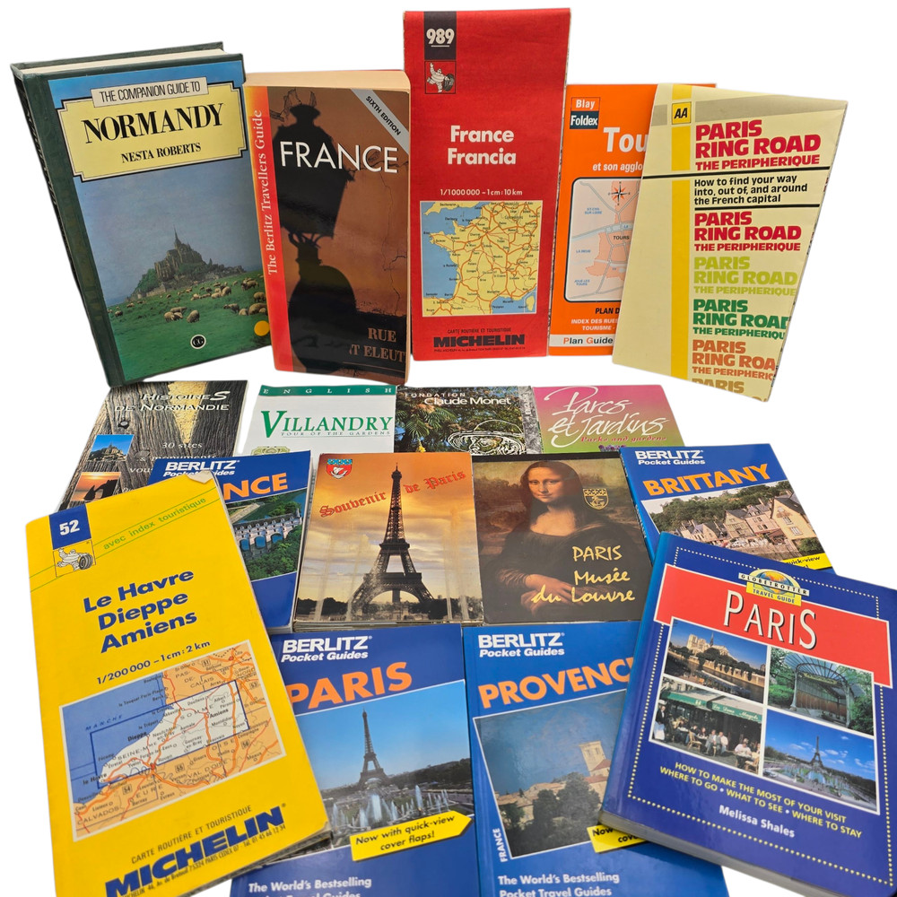 Lot 15 France Travel Guide Map Michelin Berlitz Paris Normandy Vintage Postcards