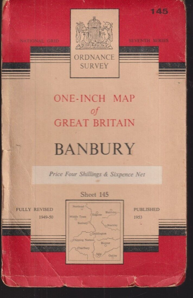 Banbury National Grid Ordnance Survey One-Inch Map #145 1953 Paper 7th Series
