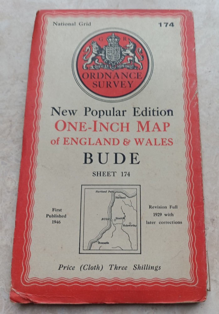 CLOTH Ordnance Survey One-Inch Map 174 BUDE New Popular 6th Edition 1946