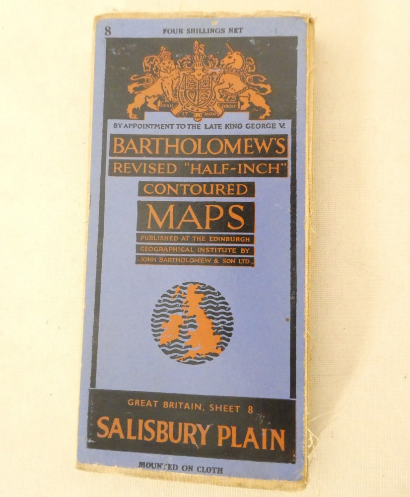 Bartholomews Revised Half Inch Sheet Map on Linen No.8 Salisbury Plain 1948