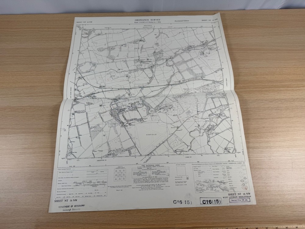 Ordnance Survey 6 Inch Map 1958 NT 16 NW Kirknewton RAF Airfield West Lothian