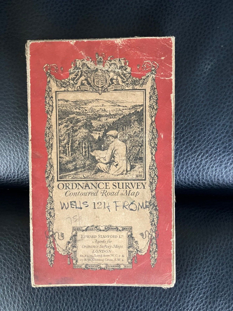 Ordnance Survey Contoured Road Map 121 Wells & Frome, 1919