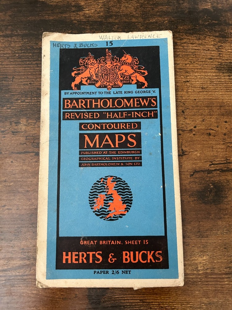 Bartholomew’s Maps 1930 -50s Half Inch Vintage Paper Map – 15 Herts & Bucks