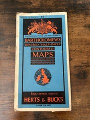 Bartholomew’s Maps 1930 -50s Half Inch Vintage Paper Map – 15 Herts & Bucks