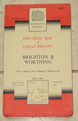 BRIGHTON & WORTHING Ordnance Survey One-Inch Map Sheet 182 7th Series 1960