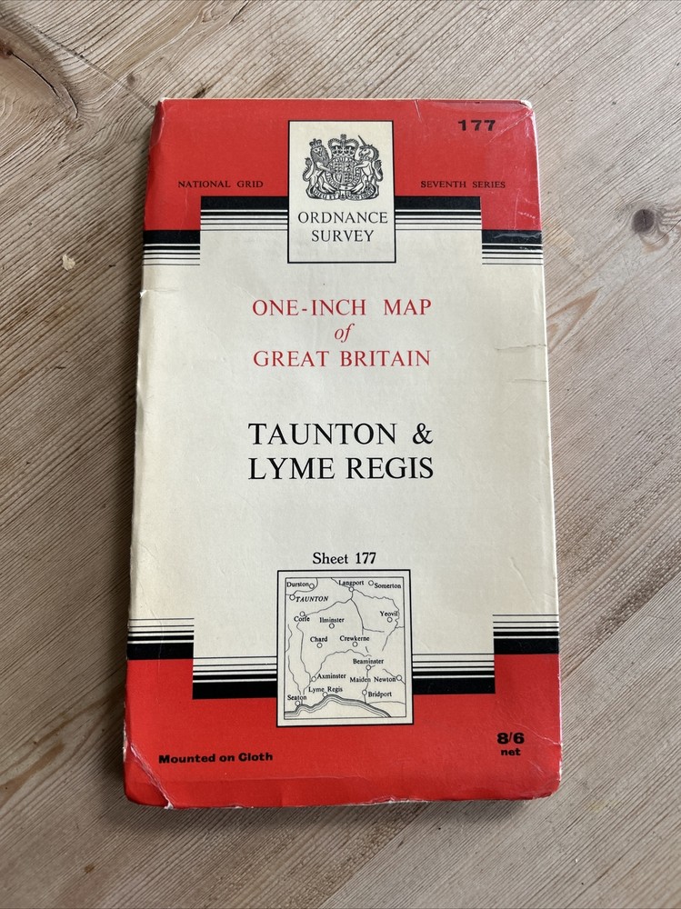 TAUNTON & LYME REGIS Ordnance Survey Seventh Series Cloth 1 inch 1960 Sheet 177