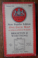 BRIGHTON & WORTHING – 1946 ORDNANCE SURVEY CLOTH MAP – 182 –