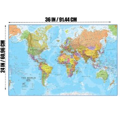 Map of the World Educational Map Poster Print Wall Mural Decor 2X3FT 1.5X 2.4FT