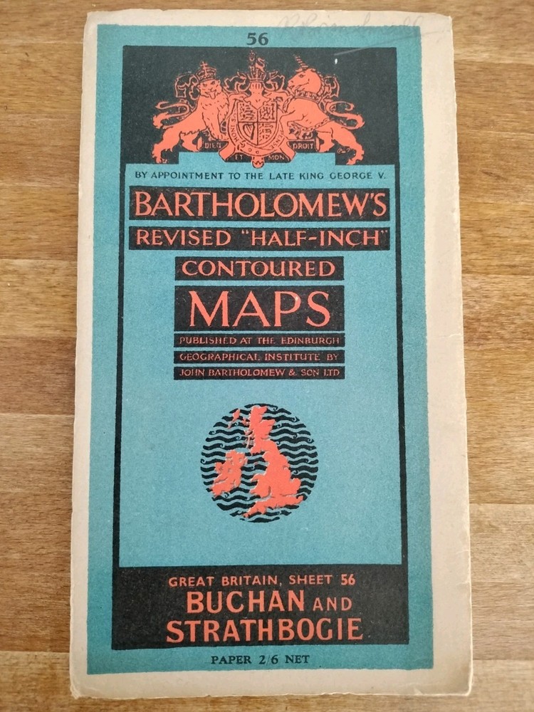 Vintage Bartholomews Revised Half Inch Contoured Map Buchan&Strathbogie Sheet 56