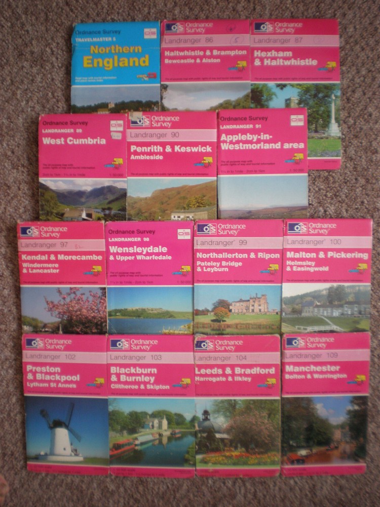 NORTH ENGLAND 89 – 104 LANDRANGER OS ORDNANCE SURVEY MAPS JOB LOT BUNDLE SET