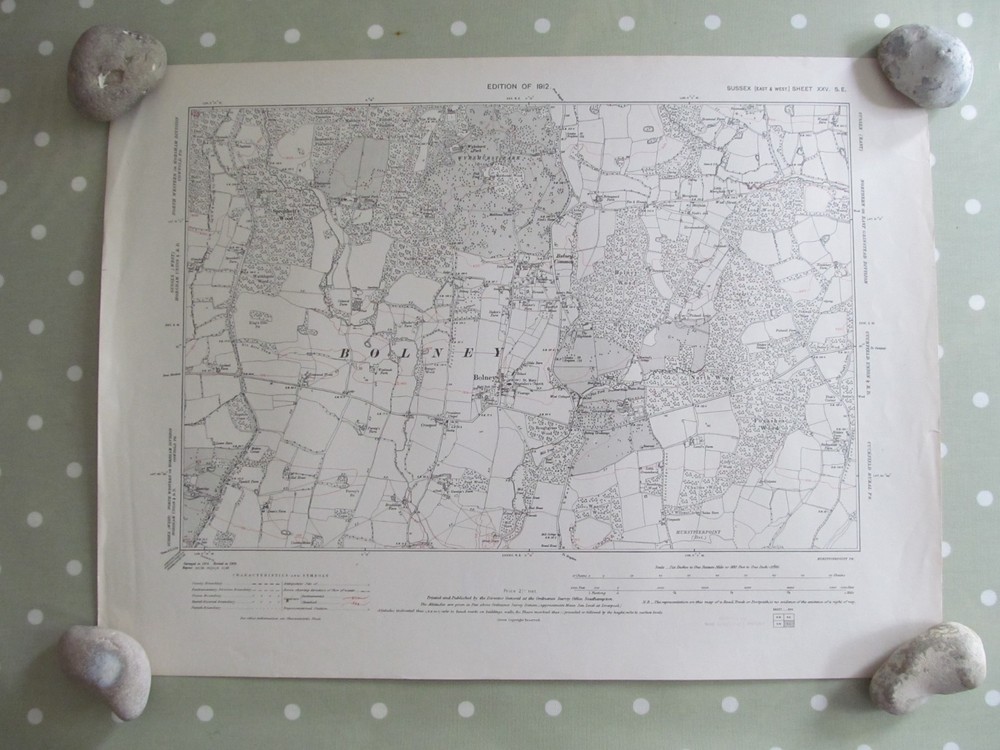 VINTAGE OS MAP OF THE BOLNEY AREA SUSSEX 1951 SIX INCHES – ONE MILE