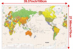 Map of The World Wall Chart Home Office Mural Print Art Poster Decor 100x70cm