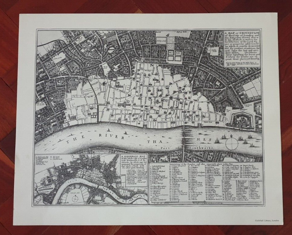 Map or ground plot of the City of London showing extent of the Great Fire 1666