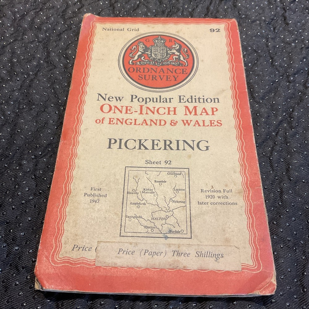 Vintage Ordnance Survey One Inch Cloth Map 🗺️ of Pickering, No. 92, 1947