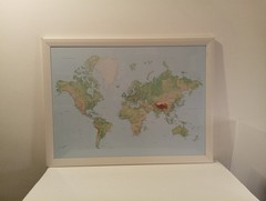 World Map Large Wooden Framed Sealed Print 80×60 Cm Wall Art Blue Green Vintage