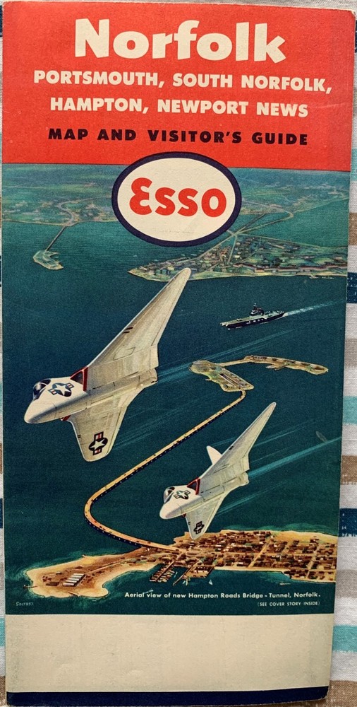 Vintage Esso Map of Norfolk, Portsmouth, Hampton, Newport News & Visitor’s Guide