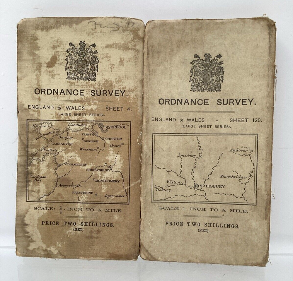 Ordnance Survey Large Sheet Series 1910 Linen Backing 4 and 123 England & Wales