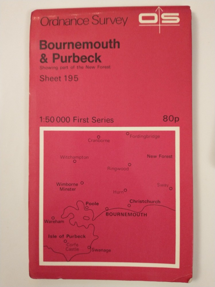 OS 1:50,000 Landranger Sheet 195 Bournemouth and Purbeck, 1974