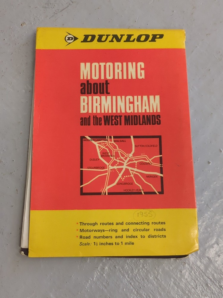 1955 Geographia Dunlop Road Map Motoring About Birmingham & The West Midlands