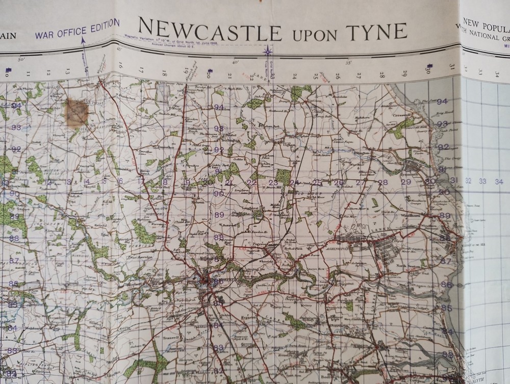 Vintage Second World War 1948 OS Map , WWII Map Newcastle upon Tyne Sheet 78