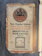 Vintage 1940s Ordnance Survey Brighton & Worthing Cloth Backed Map Sheet 182