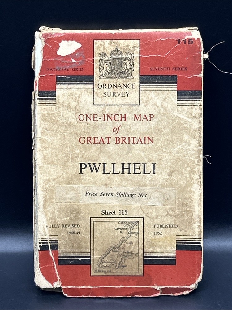 Vintage Ordnance Survey Map 7th series One Inch Cloth Pwllheli 1952