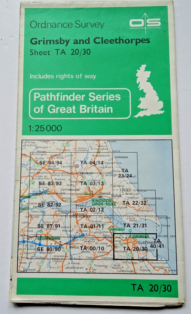 Ordnance Survey Map – Pathfinder – Grimsby – Sheet TA 20/30 – 1:25000 – 1977
