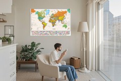 A1 A2 Map Of The World Flags Poster Wall Chart Mural Home Office Decor Travel