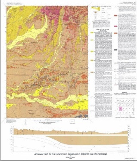 USGS Geologic Map Bonneville Quadrangle, Fremont County, Wyoming w/Sleeve