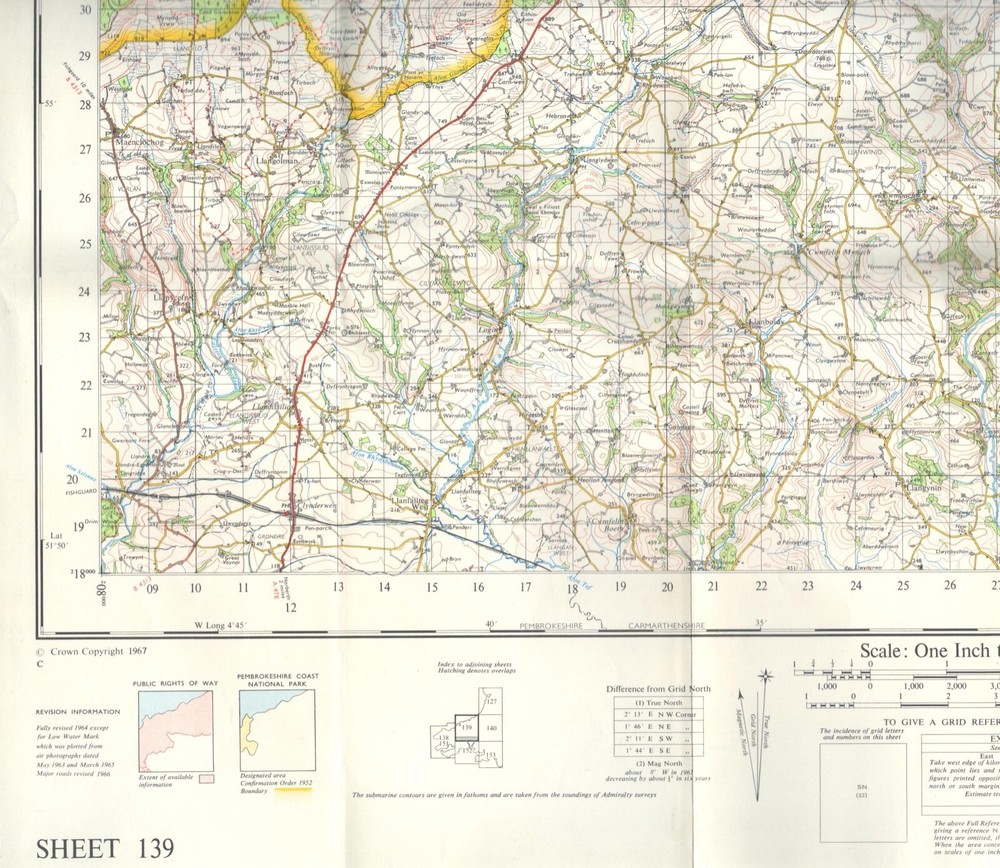 Cardigan Sheet 139 Ordnance Survey One-Inch Map Seventh Edition Copyright 1967