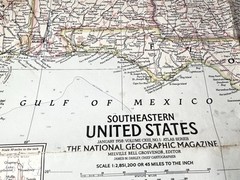National Geographic Magazine, 19×25 Paper Map, South Eastern United States,1958*