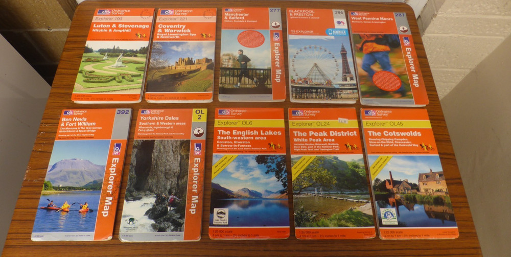 10 x Ordnance Survey EXPLORER Map Job Lot * NORTH & MIDLANDS * England