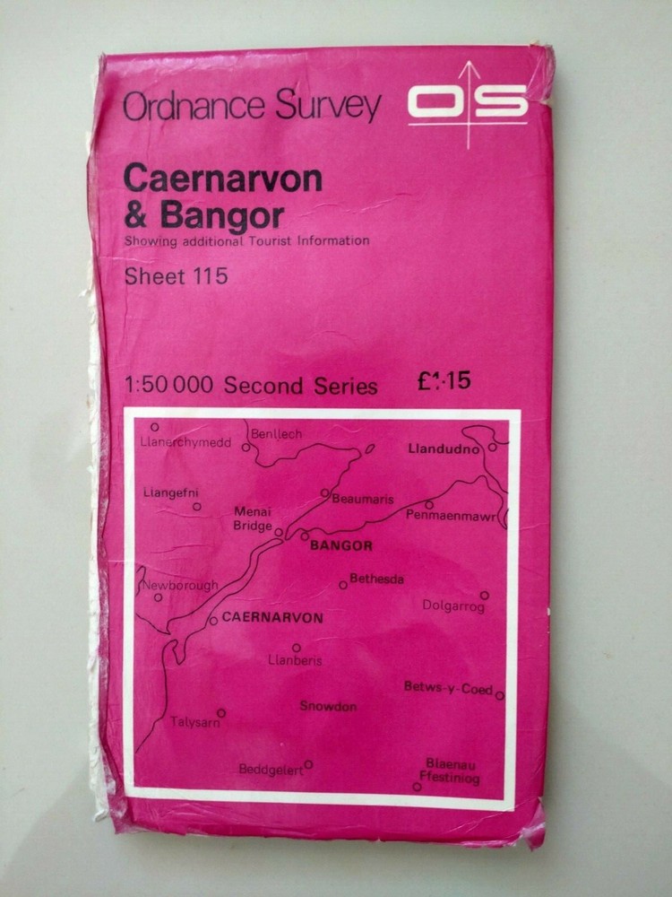 Caernarfon & Bangor Ordnance Survey 1:50000 Sheet Map No 115 1974