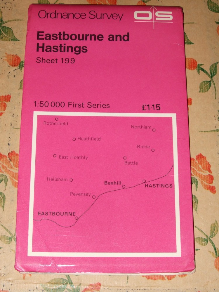 ORDNANCE SURVEY SHEET MAP EASTBOURNE & HASTINGS SHEET 199 NO RIPS TEARS